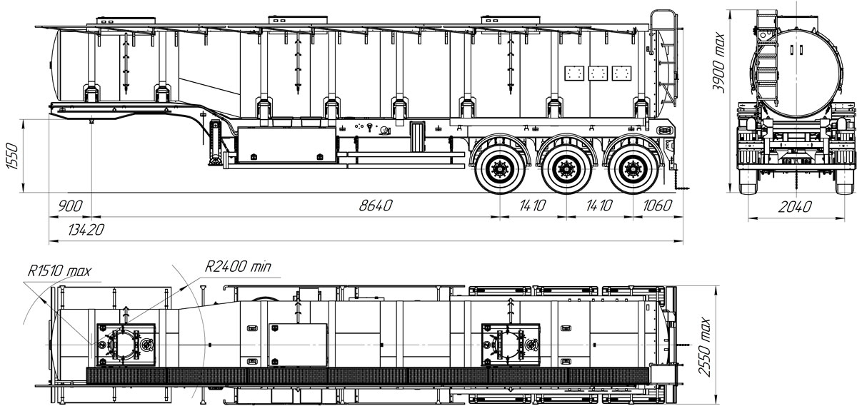 Габаритный чертеж для Полуприцеп-метаноловоз ППЦМ-30 (001)